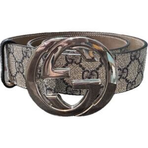 Auth. Gucci GG Supreme Interlocking G Buckle Belt Size 85/34